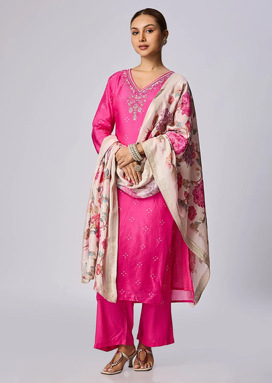 Rani Pink Silk Straight Cut Suit