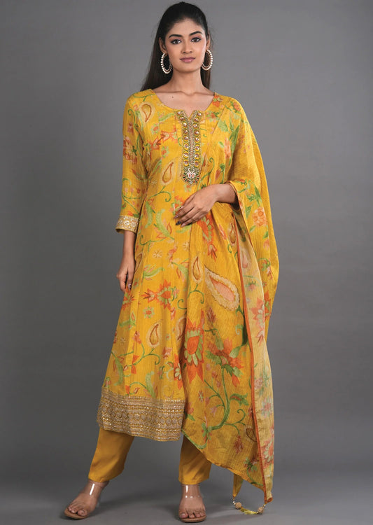Yellow Tissue Anarkali Suit