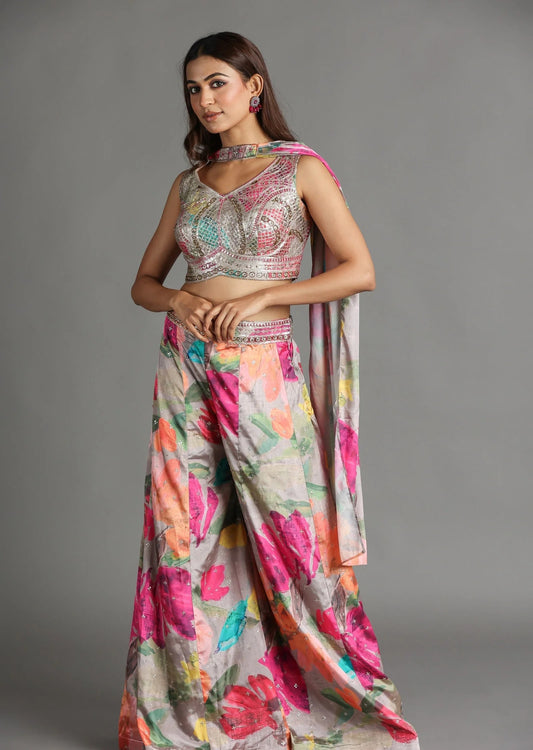 Multi Color Soft Silk Palazzo Set