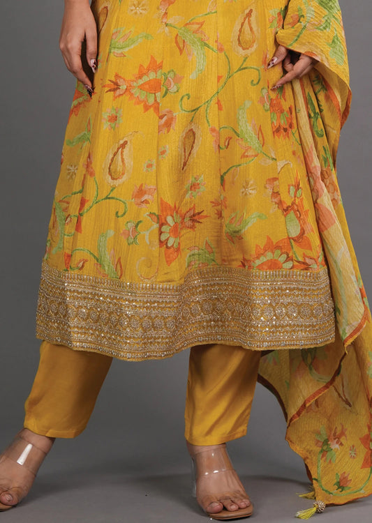 Yellow Tissue Anarkali Suit